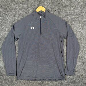 Under Armour Mens M Blue Striped Loose Heatgear 1/4 Zip Pullover Long Sleeve